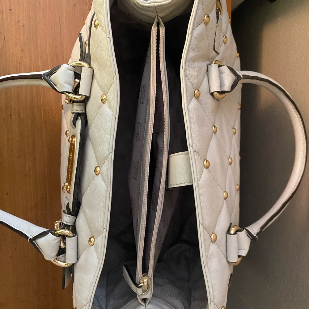 Michael Kors White Quilted Studded Satchel with Gold Hardware - Picture 3 of 4